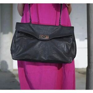 JOHNNY FARAH | Leather Satchel Tote Bag Red Interior Top Handle